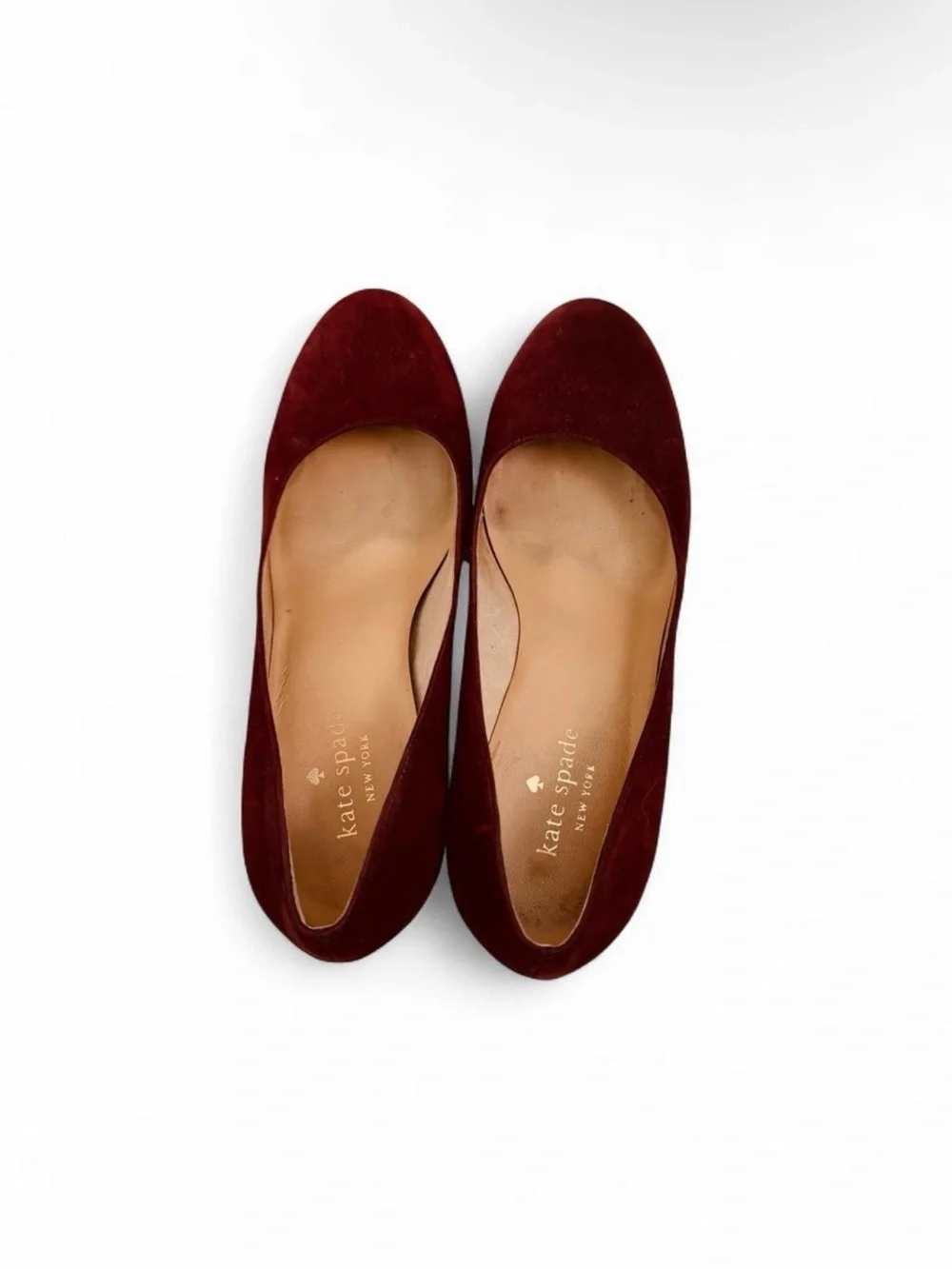 kate spade Burgundy Suede Block Heel Pumps with Eyelet Detail